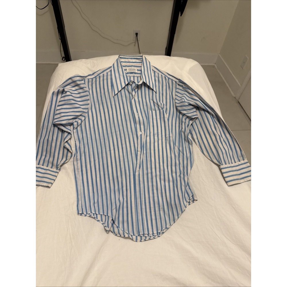 Men's large Manhattan Dura Brite torque Long Sleeve pressed vintage  blue Stripe